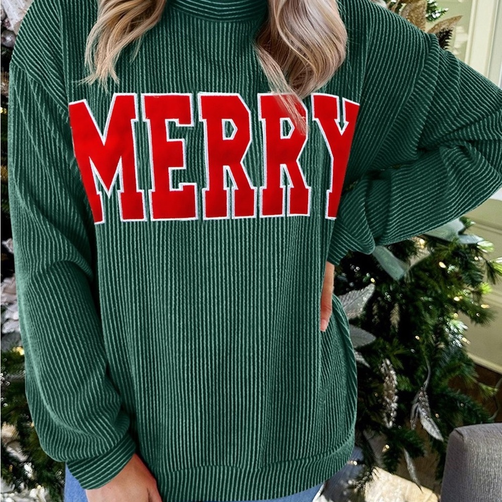 Green Corduroy 'MERRY' Sweater